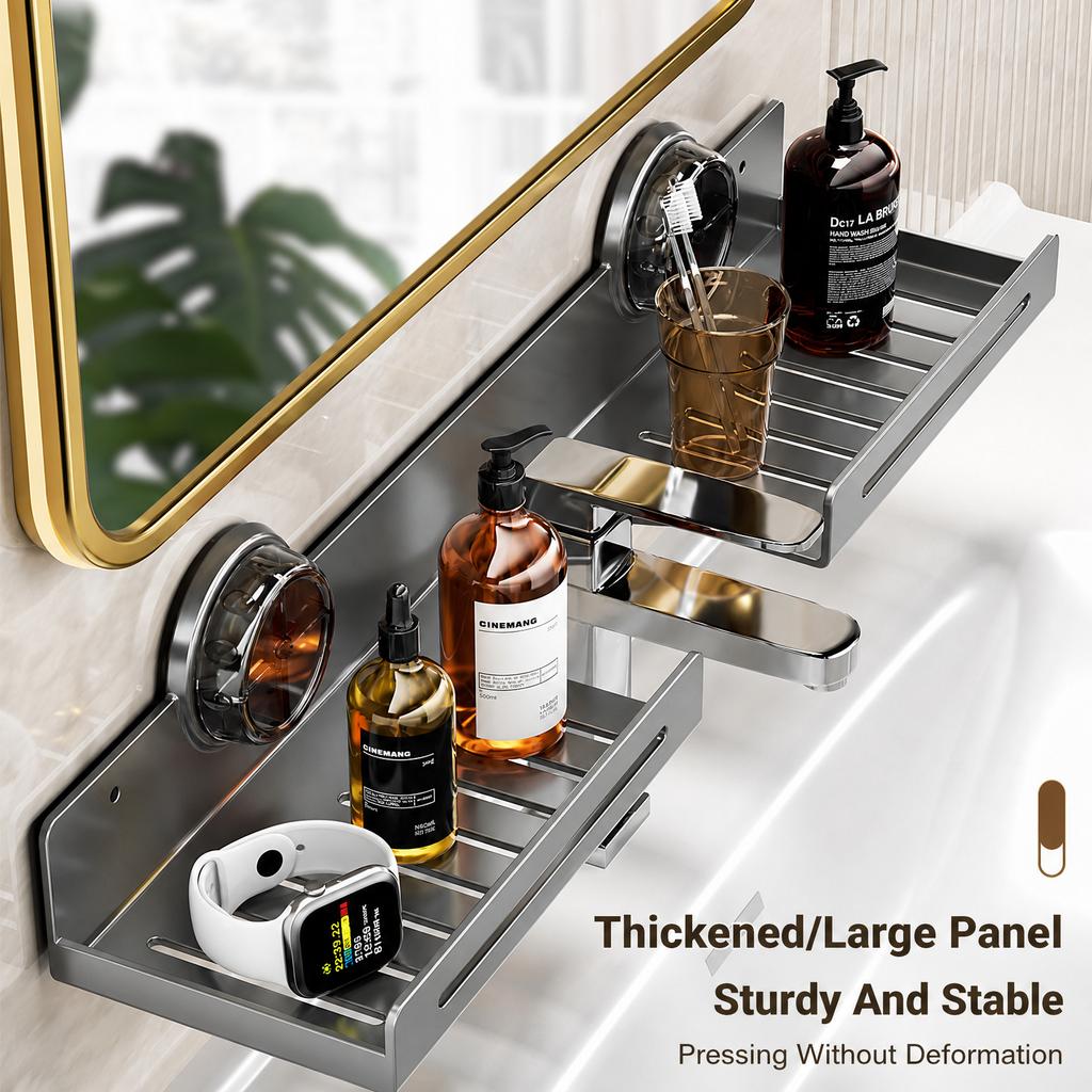 Suction Cup Storage Rack Wall Mounted No-Drill Bathroom Kitchen Drainage Organizer Carbon Steel