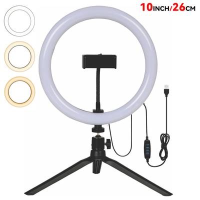 Anillo de luz para selfies de 10 pulgadas y 26 cm con mini trípode de escritorio, soporte para teléfono, anillo de luz LED para fotografía, YouTube y TikTok.