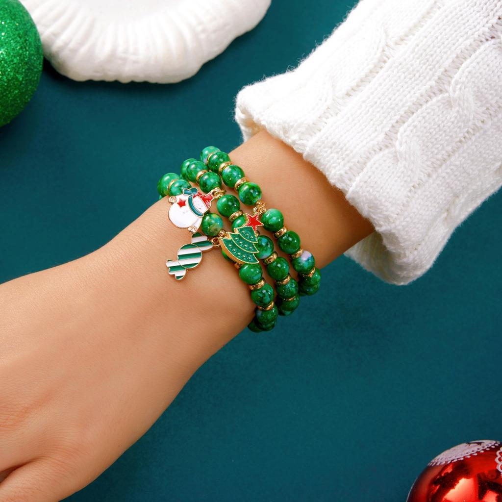 Christmas Santa Claus Tree Snowflake Multi-Layer Bracelet Cute Deer Snowman Candy Acrylic Beaded Bangles For Women Men Jewelry