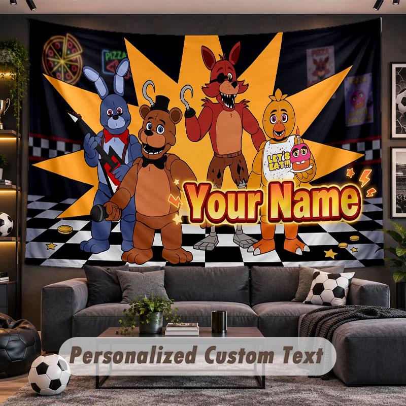 Wall Hanging Tapestry Custom NameFive Nights at Freddy’s Pattern Personalized Printed Fabric Wall Decor