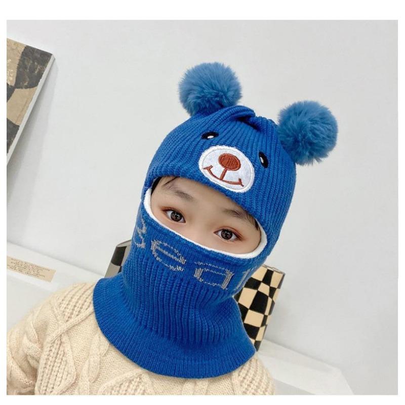 Children's Hats, Masks, Scarves, Integrated Boys and Girls Cotton Hats, Winter Piled Thickened Warm Wool Hats, Knitted Hats