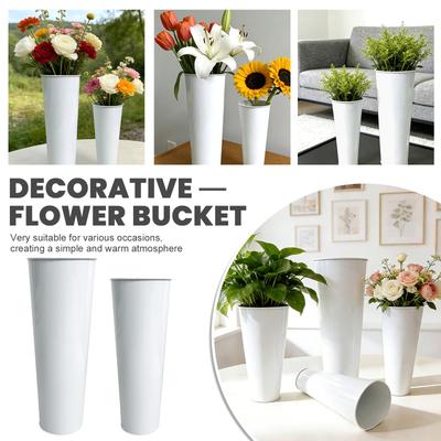 Flower Buckets, 11.4in/15.7in Galvanized Metal Vases For Flowers, Flower Bucket , Vases For Wedding, Balcony Garden, Home Decor