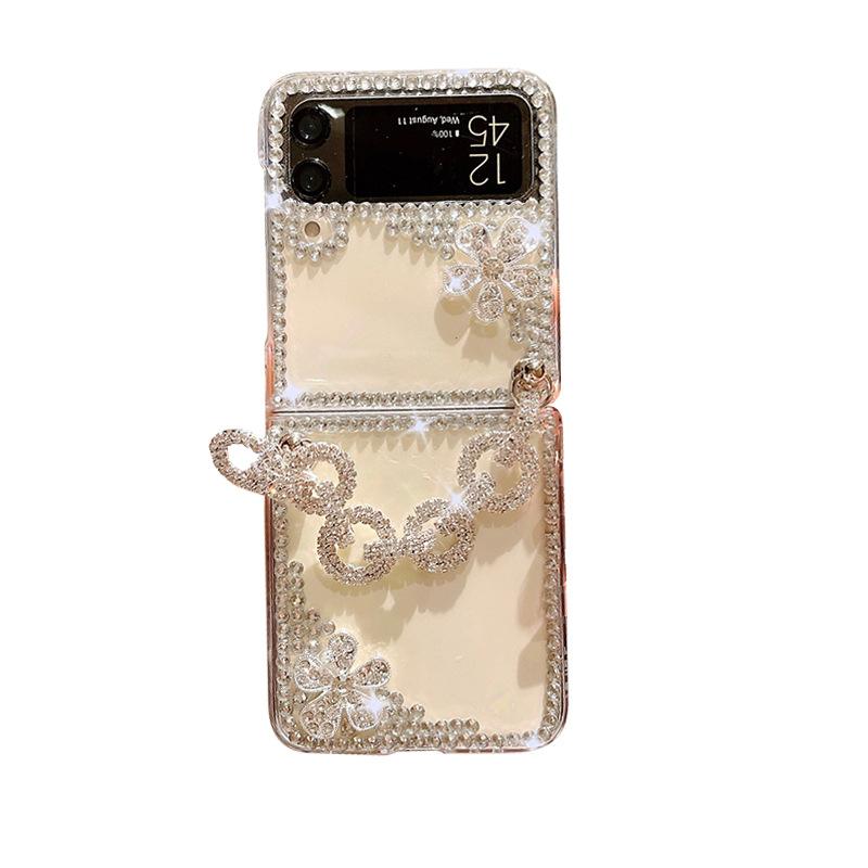 Strass-Perlen-Blumen-Handyhülle für Samsung Zflip6 Klapp-Faltbildschirm Handkette