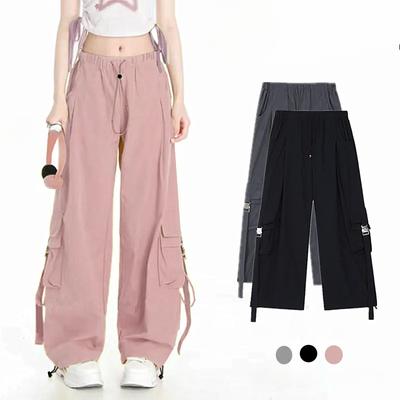 Women Y2K Multiple Pockets Cargo Pants Fashion Casual High Waist   Hip Hop Trousers  Streetwear Drawstring Baggy Sweatpants
