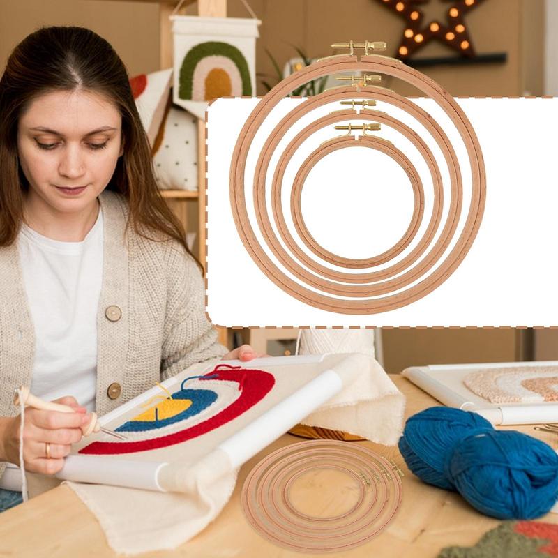 Embroidery Hoop Embroidery Frame Ring Set of 4 Wood Adjustable Sewing Hoops Frames for Art Craft and Wall Decoration