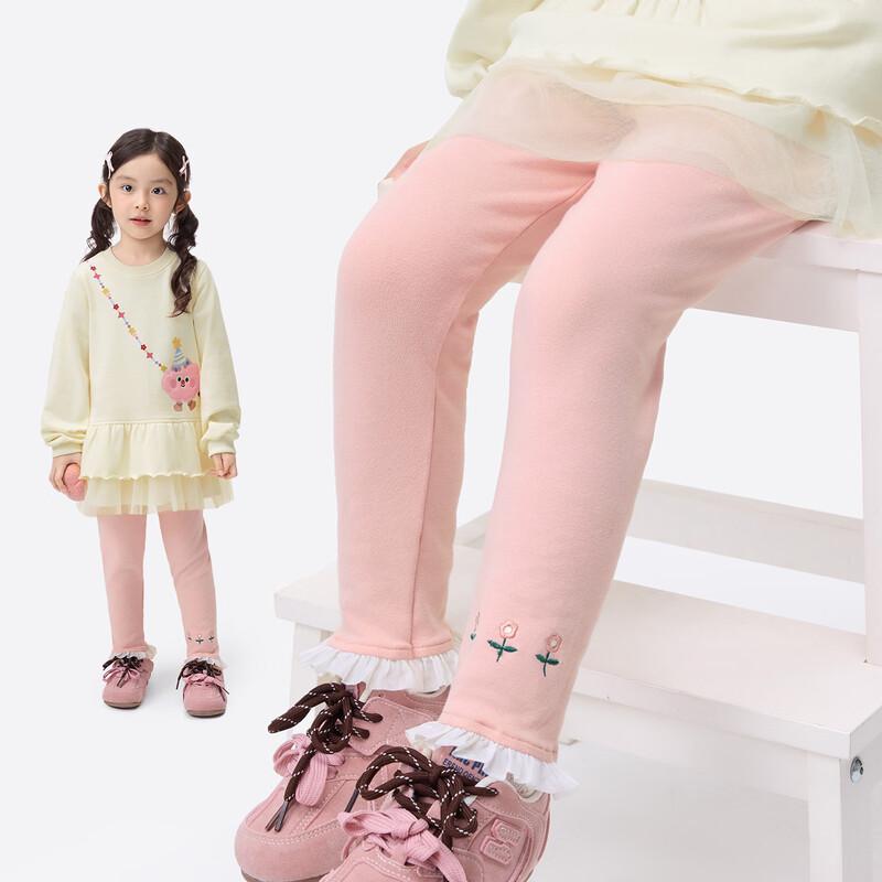 Girls  Elastic Cotton Blend Leggings with Lace Trim 110