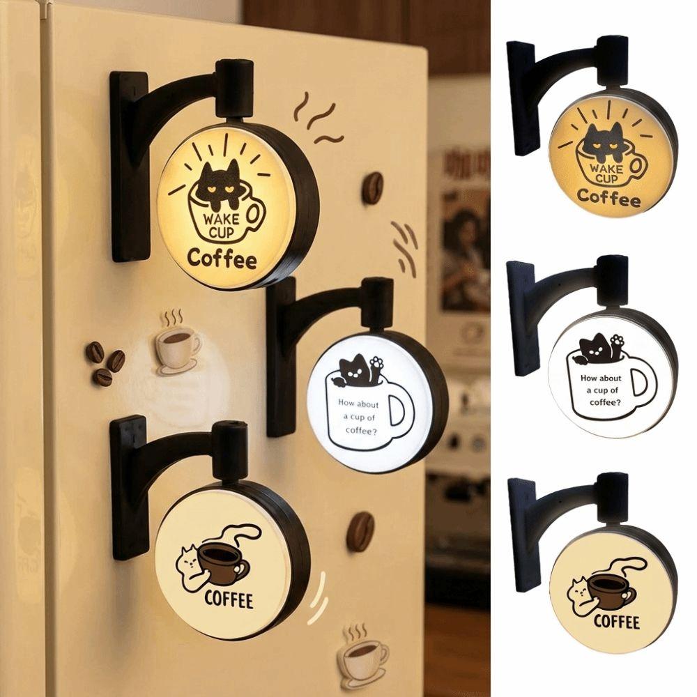 Light Up Light Sign Round Cat Coffee Light Sign New Cat Fridge Magnet Refrigerator Decoration
