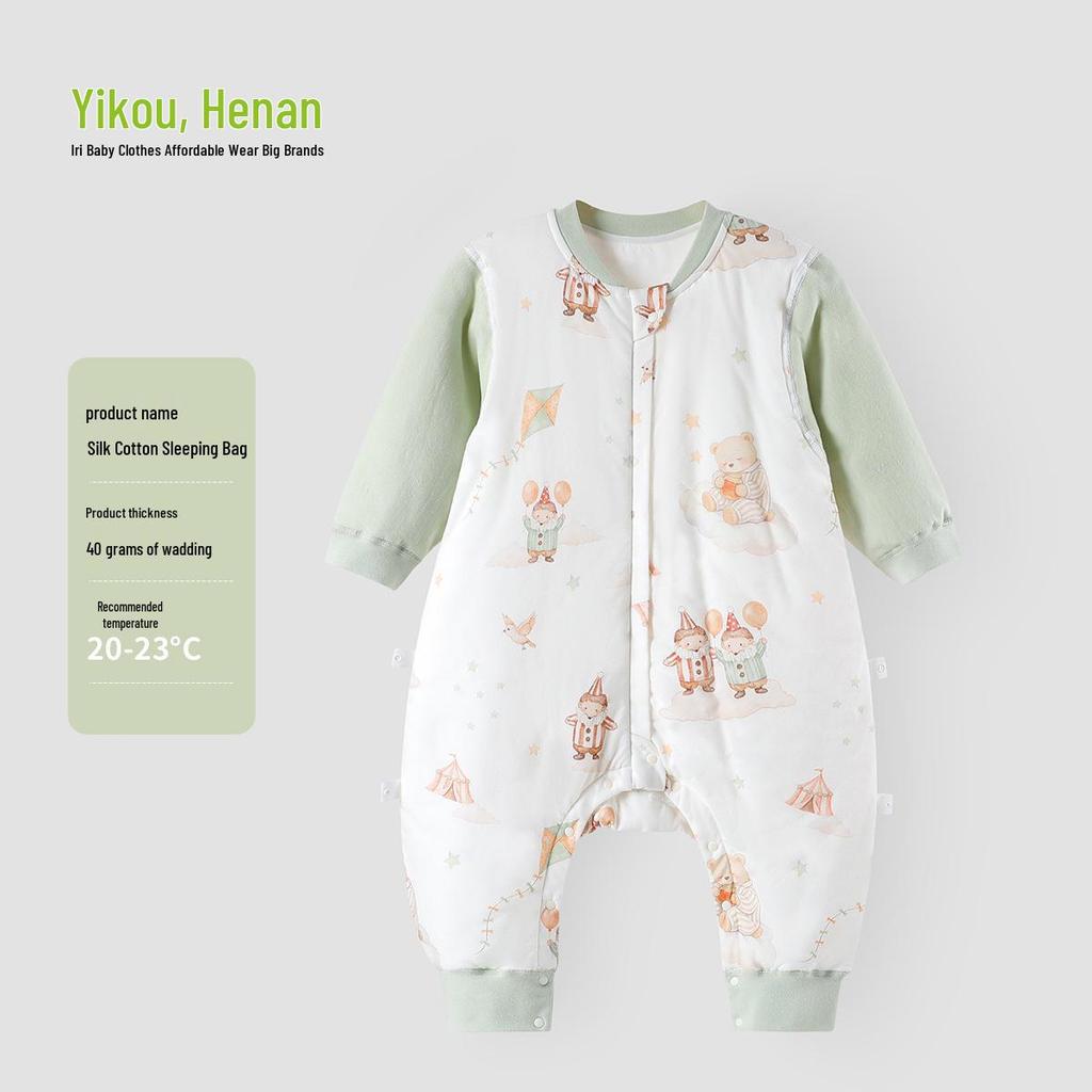Yiri Pure Cotton Infant Split-Leg Sleep Bag - Long Sleeve, Warm, Anti-Kicking for Autumn & Winter