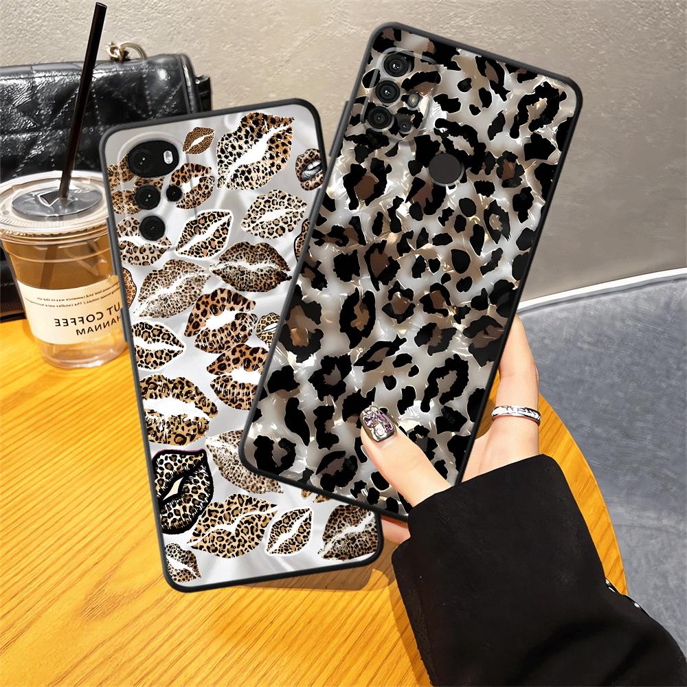 Leopard Print Lip Print Art Phone Cover Case for Motorola Moto G52 G51 G73 Edge 20 Pro 30 Lite G53 G30 G22 Edge40 G60s G50 G71