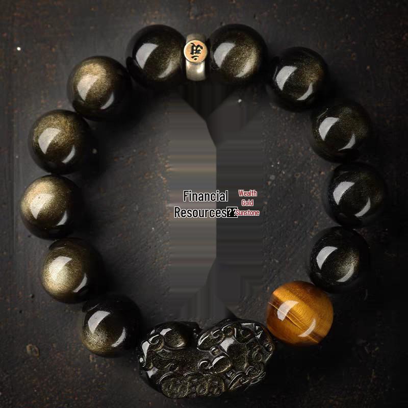 

Браслет Pixiu: Натуральний золотий обсидіан з трьома монетами та каменем тигрове око для зодіакального захисту Pixiu 3.2 (suits 12mm)