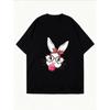 White T Shirt With Bunny Face Print And Pink Glasses For Casual Wear