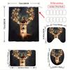 4Pcs Christmas Deer . Shower Curtain Set with Non-Slip Bath Mat, Toilet Lid Cover, Contour Rug & 12 Hooks, Bathroom Decor