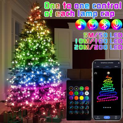 Luci Stringa LED USB Controllo Bluetooth Intelligente RGB Controllo Remoto tramite App Esterna Ghirlanda LED Lampada Fatata Decorazione Albero di Natale
