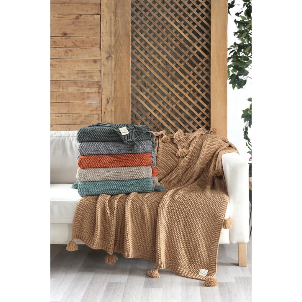 Valentinstagsgeschenk, Coco Rice, gestrickte Pompom-Strickwaren, TV-Decke, Sofa-Überwurf, Khaki