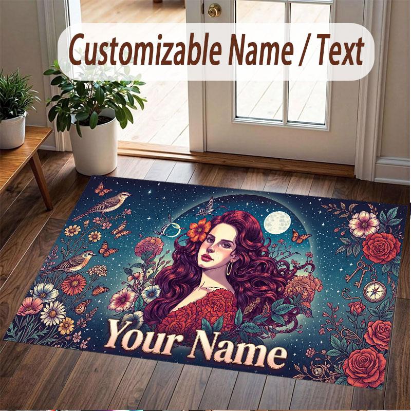 Custom Name Crystal Velvet Rug,Lana Del Rey Comfortable Anti Slip Floor Mat For Room Decoration