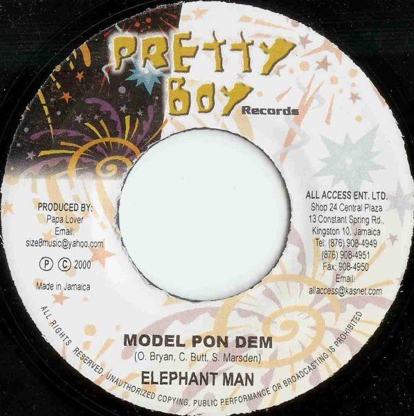 

7-дюймовая пластинка ELEPHANT MAN - Model Pon Dem NONE Pretty Boy Reco 2000 Ямайка Регги, Ска и Даб Б/у