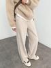 Women's High-Waisted Woolen Herringbone Wide-Leg Pants with Velvet, Split, and Flannel Details for Autumn/Winter