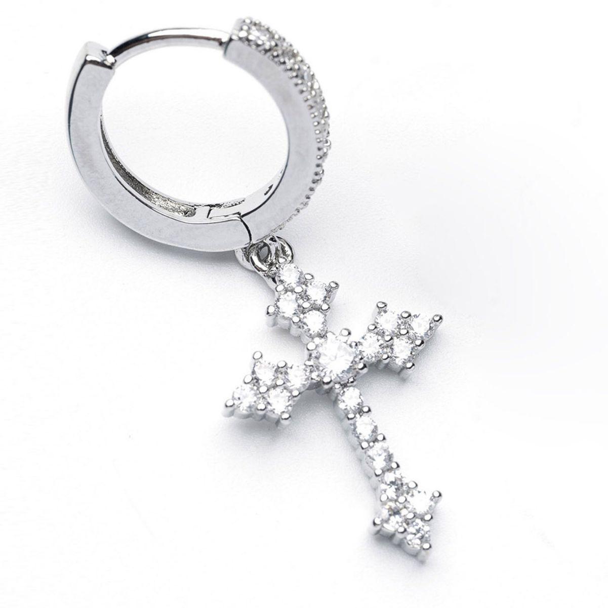 

Trendy Copper Micro-Inlaid Diamond Hip-Hop Cross Ear Cuff Earrings for Men and Women