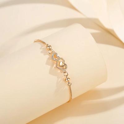 Moda Tasarımı Çift Kalp Şekli Elmas Zirkon Bileklik Zarif Zincir İtmeli Çekmeli Kadın Takısı Takmak İçin