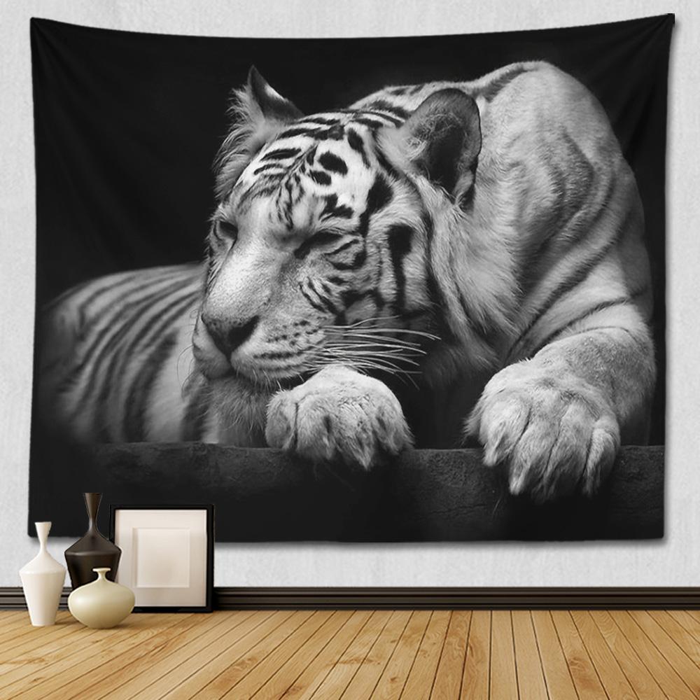 Jungle Wildlife Tiger Tapestry Cool Woodland Animal Print Tapestries Tropical Rainforest Theme Wall Hanging For Kids Boys Girls