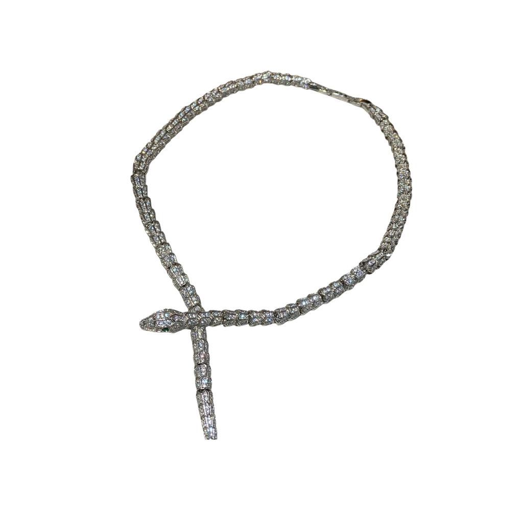 Haute Couture Schatz Kupfer Diamantbesetztes Schlangen Schmuckset Laufsteg Exquisit Nische Rhodinierte Seiko High-End Halskette Ohrringe