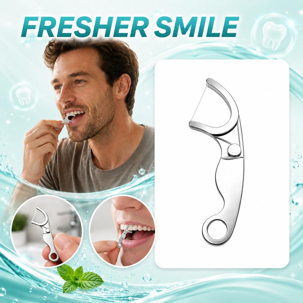 Stainless Steel Dental Floss Picks Reusable Dental Flosser Tool with Ergonomic Handle for Effective Plaque Removal and Oral Hygiene Maintenance