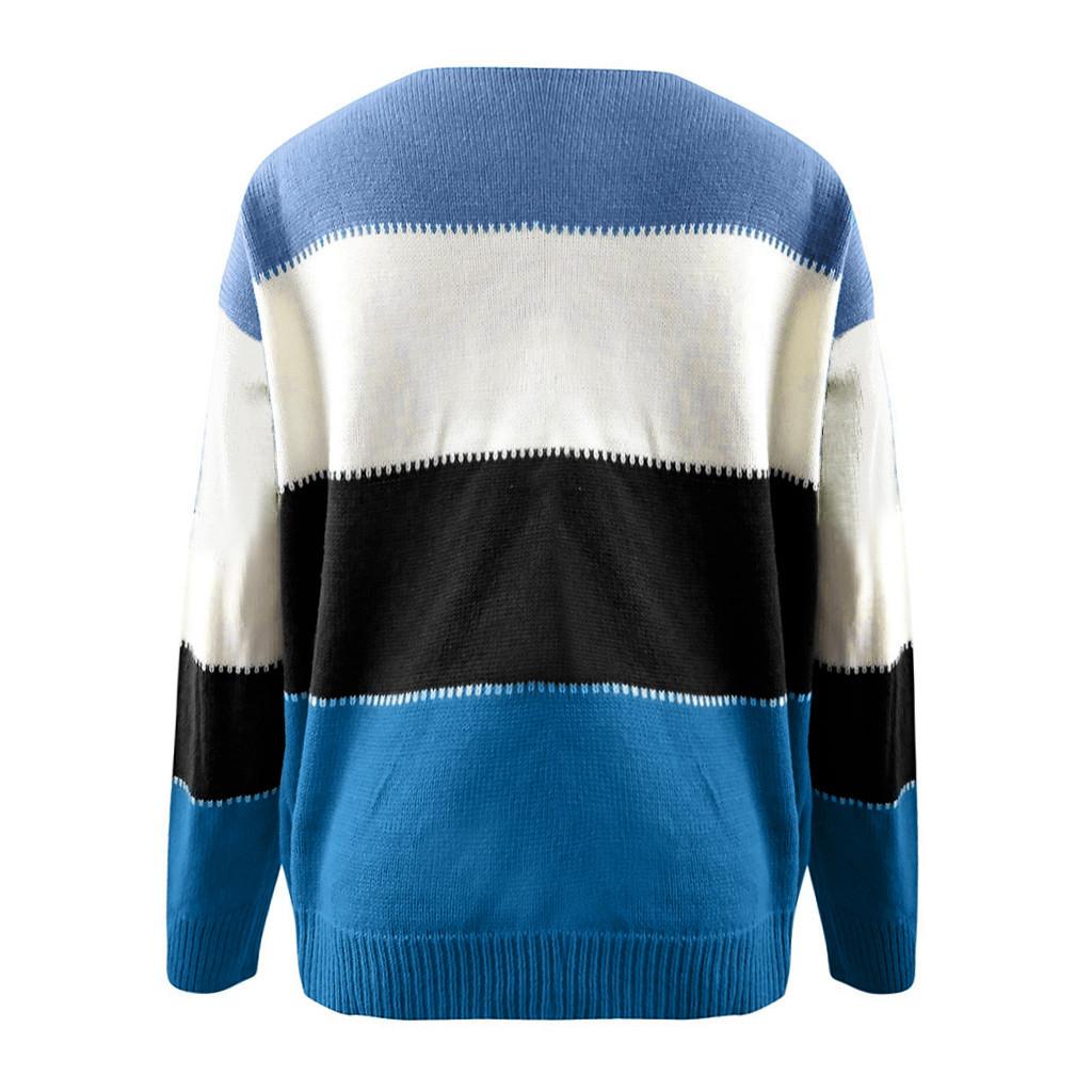 And Winter Women New Round Neck Color Matching Comfortable Loose Sweater