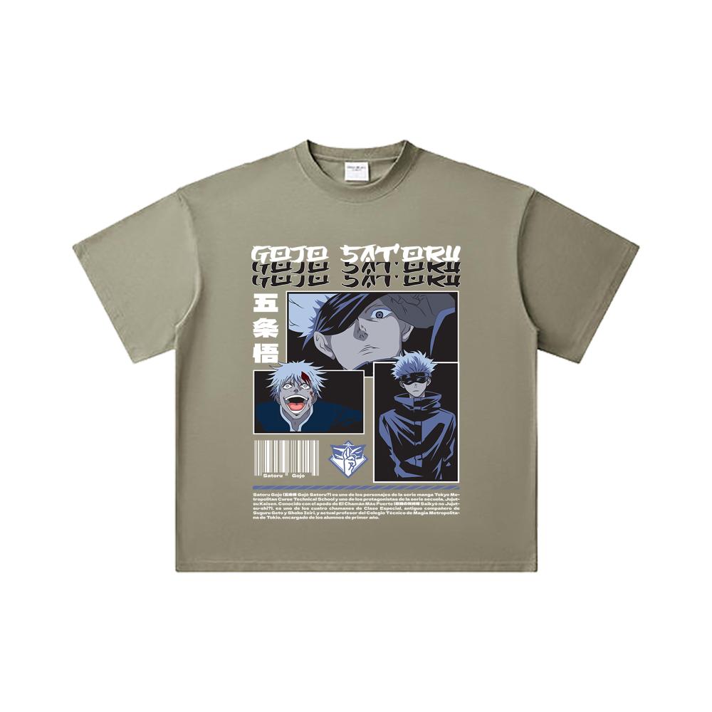 260 GSM Doppelgarn 32er Zählung 100% Baumwolle Jujutsu Kaisen V26 Gojo Druck Unisex Schweres Baumwoll-T-Shirt