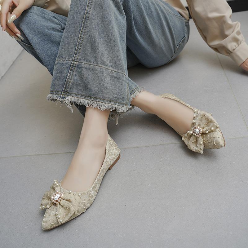 Flache Glänzende Schuhe Damen 2026 Neue Schleife Strass Fee Stil Lässig Pendeln Damen Bequeme Schuhe Damenschuhe