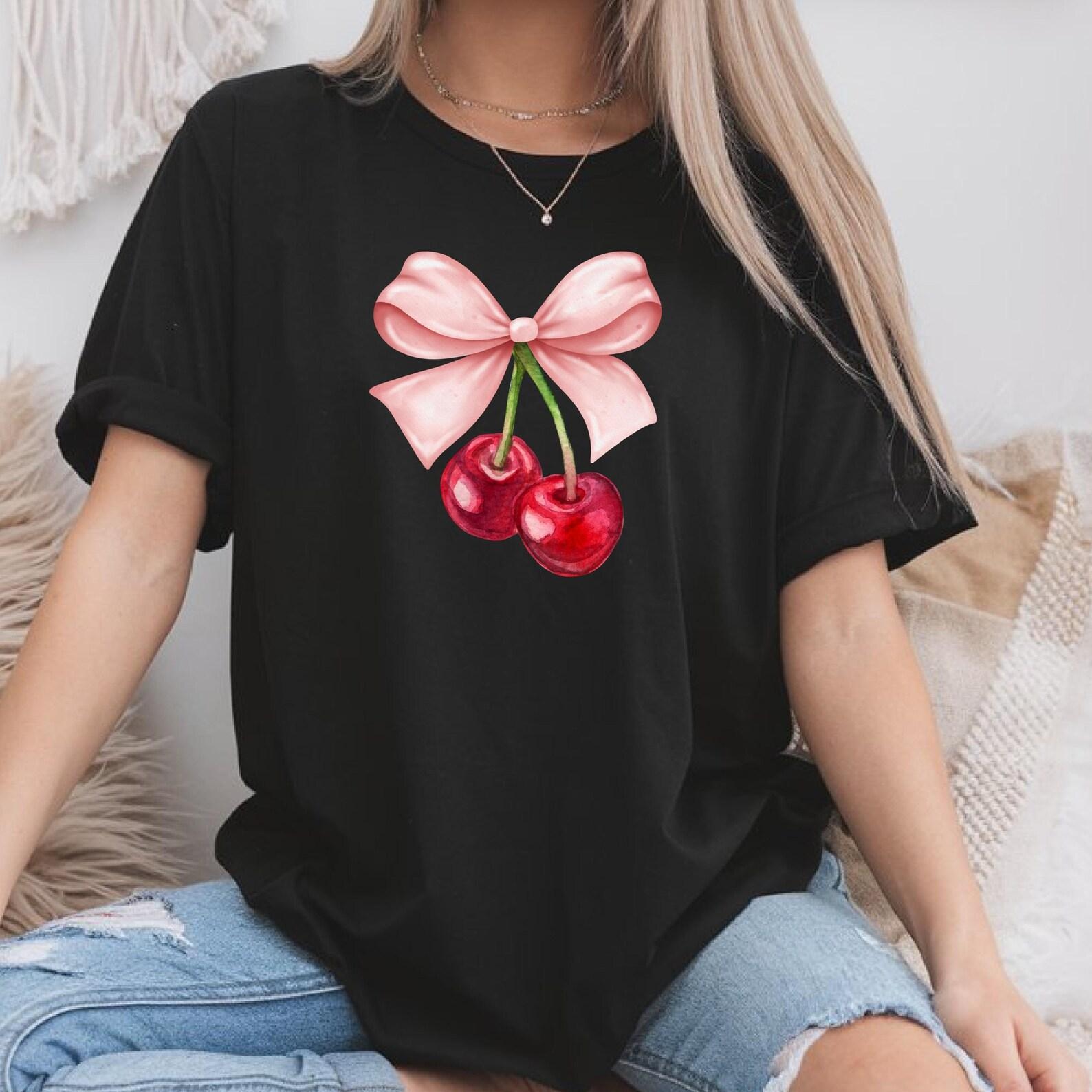 Pink Cherry Bow Women s T-Shirt, Cherries Tee XL