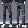 Men'S Spring And Autumn Business Formal Checkered Pants With Western Pants, Slim Fit And Elastic Small Feet, Suit Pants For Men