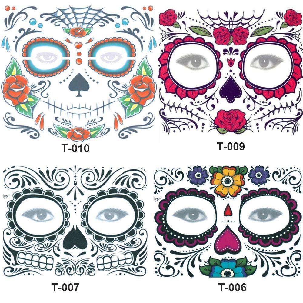 Day of The Dead Skull Face Dress Up Temporary Tattoo Stickers Pop Halloween Facial Makeup Special Waterproof Face Tattoo