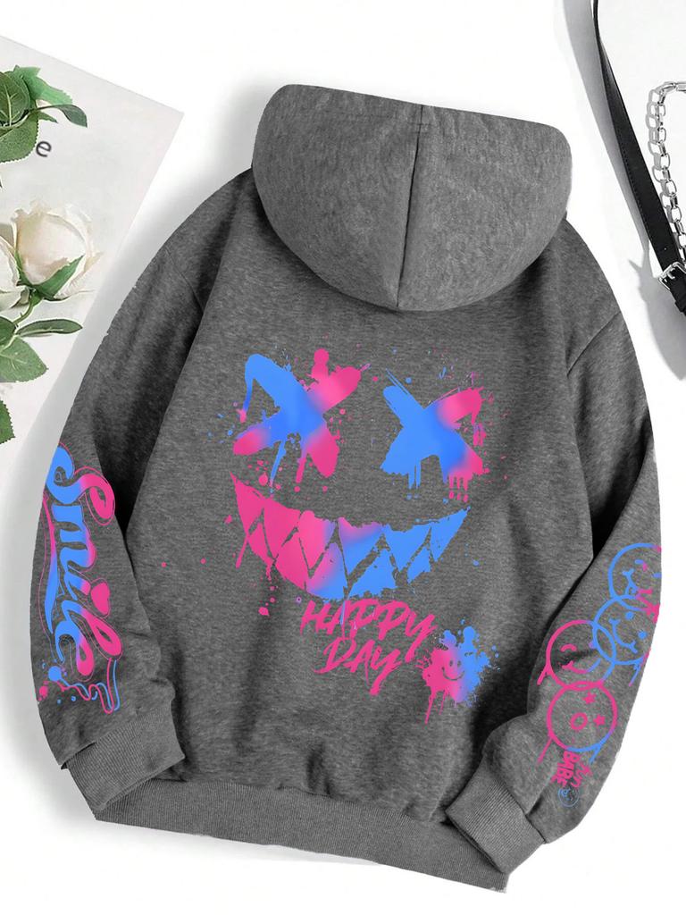2025 Happy Day Graffiti Print Man Women Hoodie Street Hip Hop Hoody Fashion Crewneck Hoodies Vintage Oversize Clothes Autumn