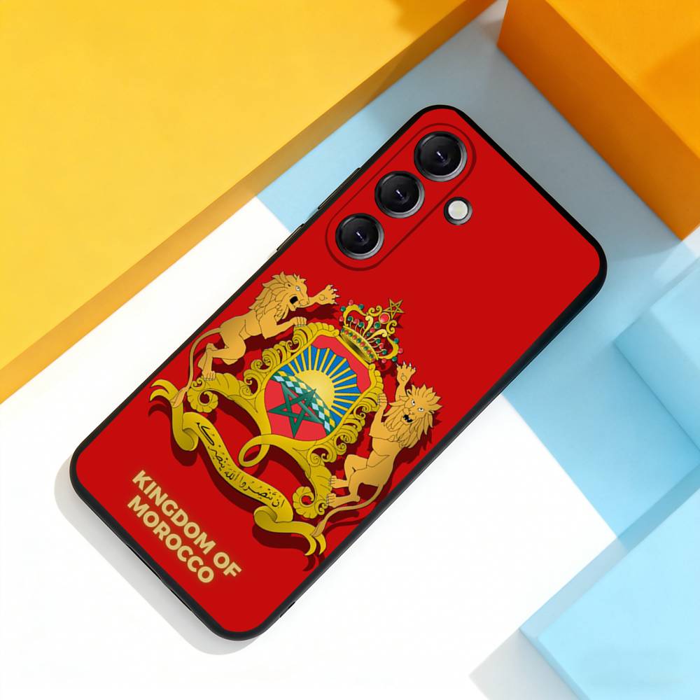 Custodia per Telefono con Mappa Bandiera del Marocco M-Maroc Per Samsung Galaxy A 22,71,53,52,51,72,73,5G,Note,J7,8,9 Copertura Nera Morbida