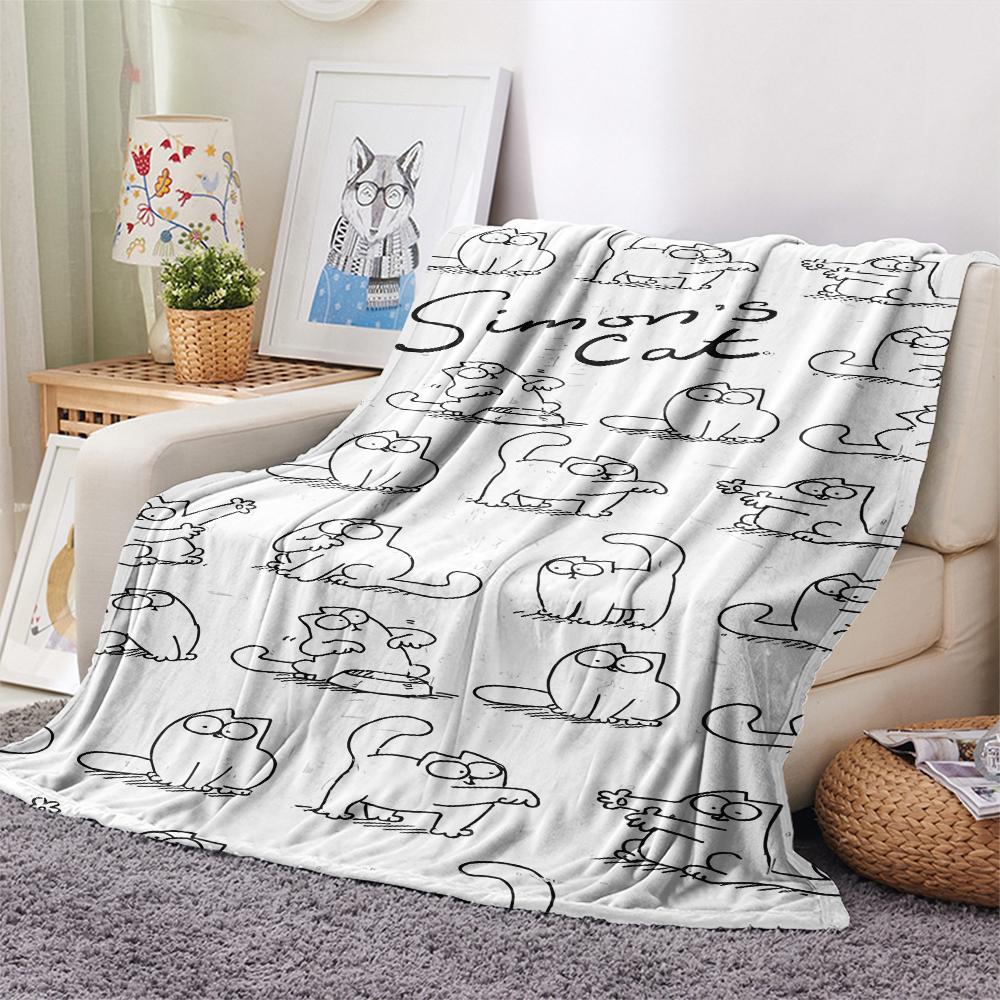 1pz Coperta in Flanella con Stampa del Gatto Simon, Alta Qualità per Tutte le Stagioni, Decorazione per la Casa, Calore e Comfort, Perfetta per Regali di Natale