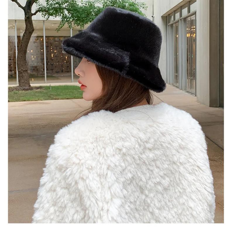 Winter Girls' Fashion Outdoor Hats, Warm Bucket Hats, High-quality Faux Mink Fur Hats, Russian Women's Hats