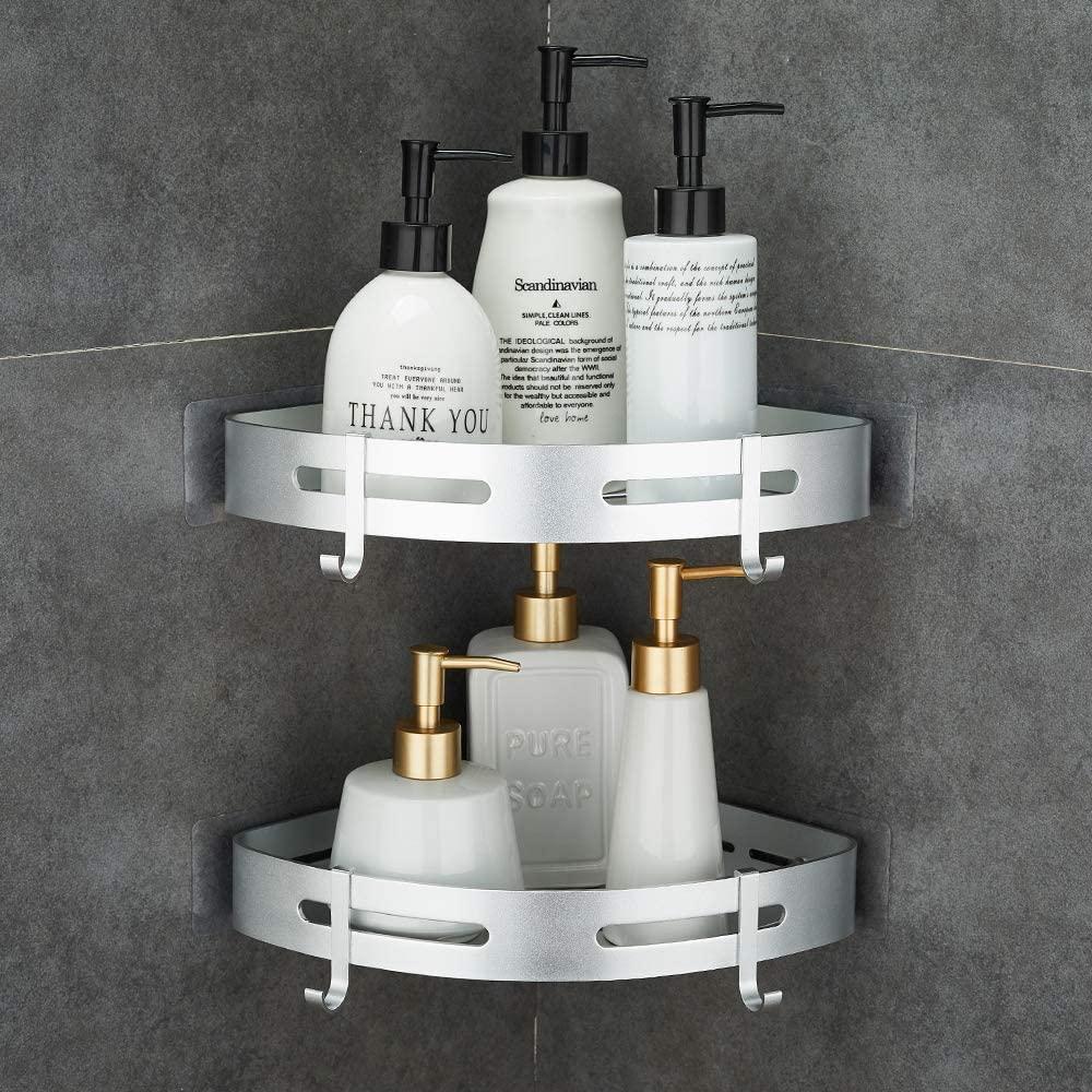 Modern 2-Tier No Drilling Aluminum Shower Shelf Corner Bathroom Organizer Wall Mounted Storage Rack