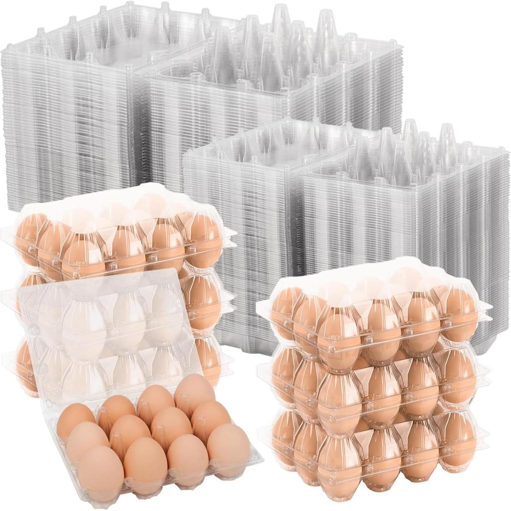 100 Pack of 12-Count Clear Plastic Egg Cartons 3×4 Grid Reusable Stackable Egg Containers for Farm Market Kitchen Storage Egg Holder for Fridge