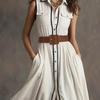 2026 Retro Style Sleeveless Ruffled White Cotton-Linen Blend Long Dress