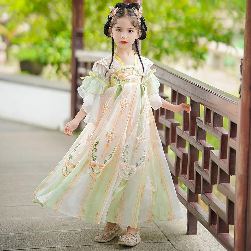 Girls' Summer Hanfu Fairy Dress - Ancient Style Tang Suit Skirt for 2026
