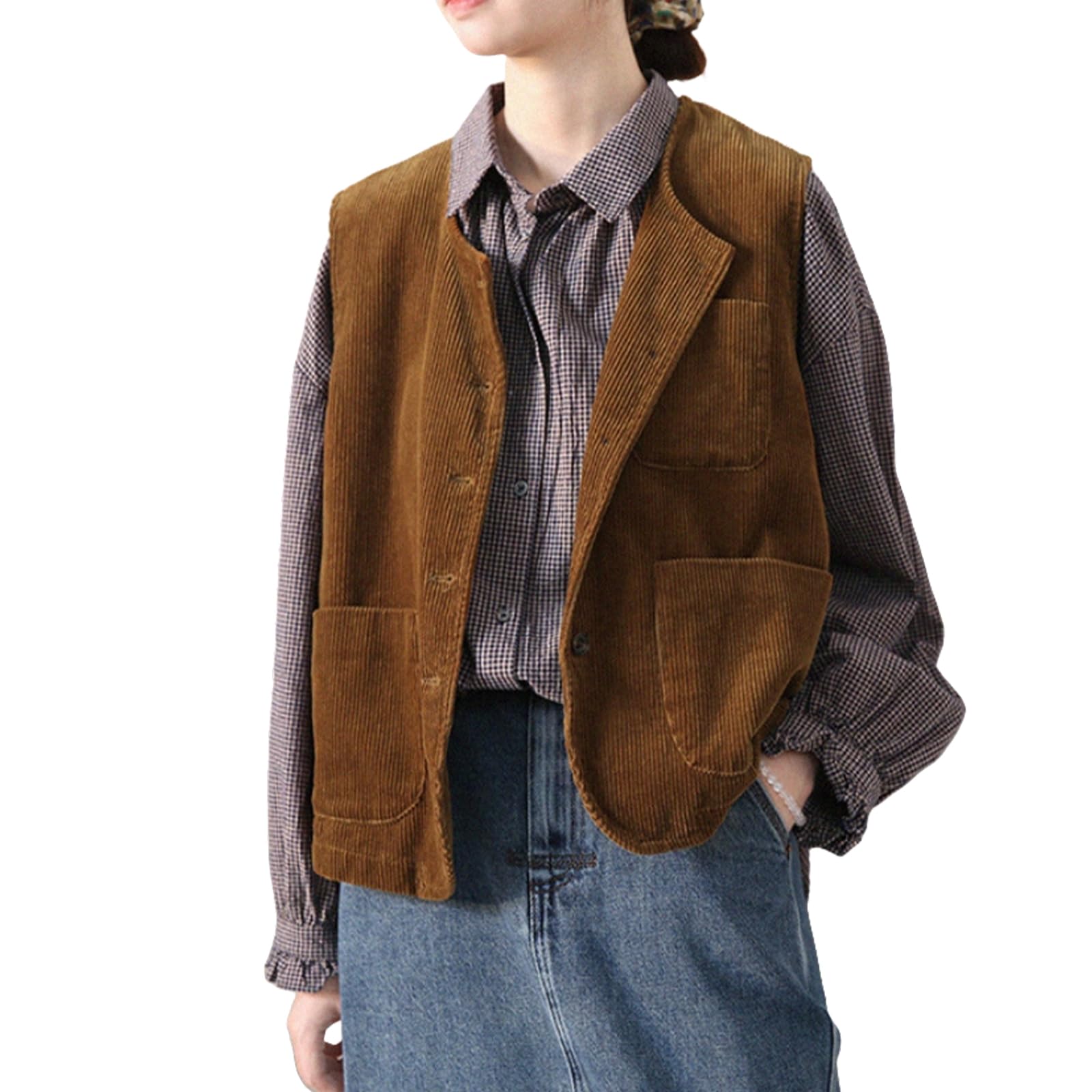 

Z8two Вельветовый Безрукавный Жилет для Холодной Работы Больших Размеров Женский, Верхняя одежда, Без рукавов, Погода, Застежка на пуговицах, Стильный, Повседневный, Пальто,