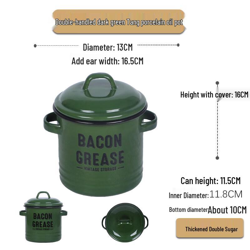 Enamel Double-Handle Lard Pot with Lid