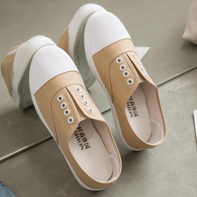 New low-top canvas shoes, student flat-bottomed casual women's shoes, one-pedal lazy shoes, little white shoes