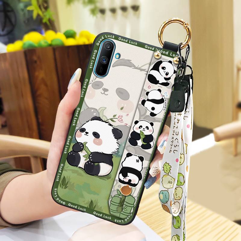 Ring Anti-knock Phone Case For OPPO Realme C3/C3i/Narz N10A Fashion Design Cartoon Dirt-resistant Durable Silicone Panda