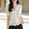 Zhenxu Women's Short Sleeve Lyocell Linen Blend Knit Cardigan