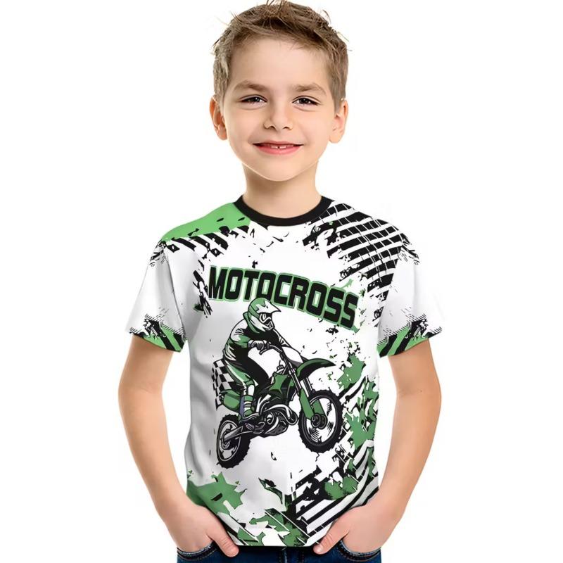 Chlapecké tričko s motorkářem 3D tištěné tričko pro chlapce 2-10 let Krátký rukáv Top pro miminka a děti Letní trendy Street Dětský top