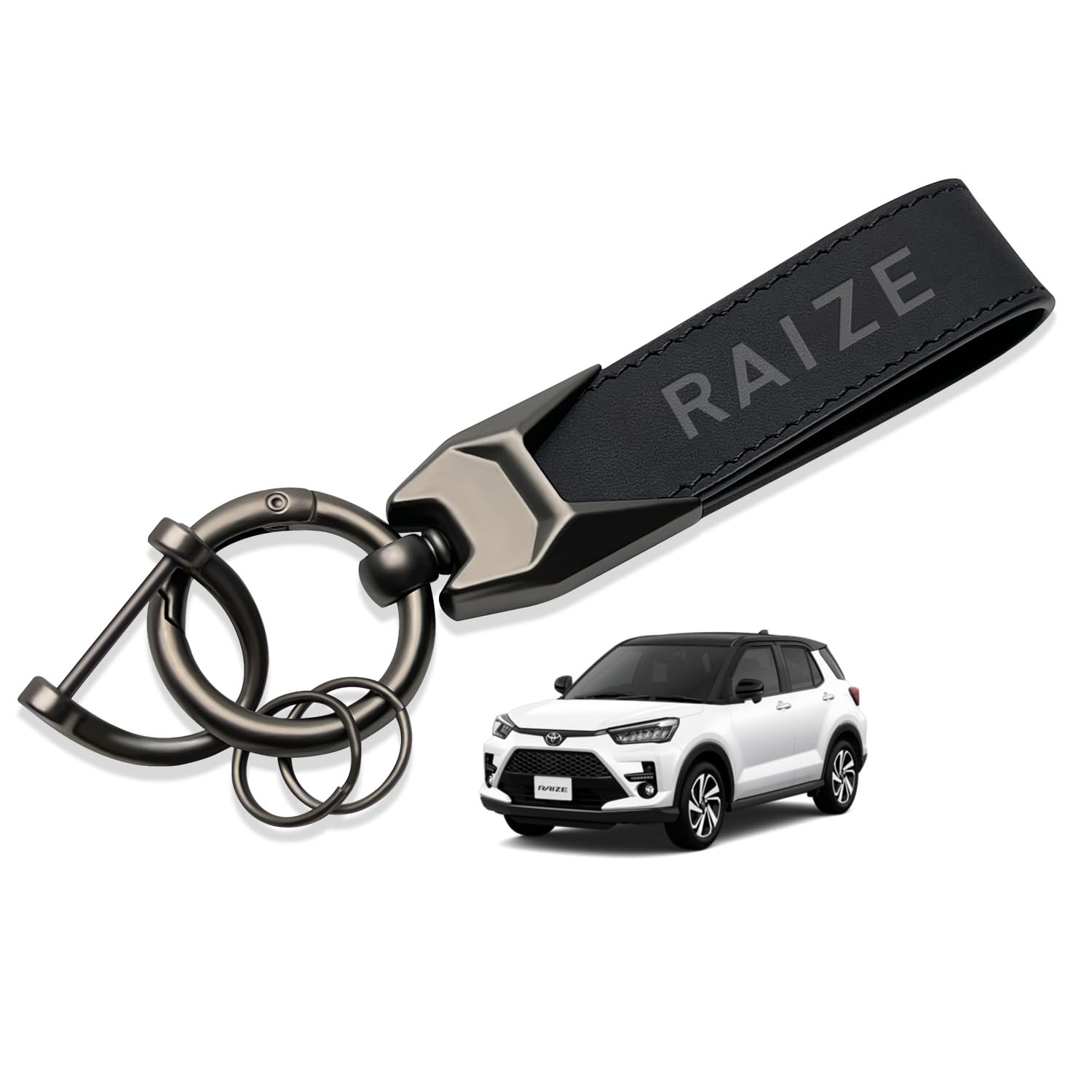 

MiJuduo Совместим с Toyota RAIZE Серии A200 Серии A210 Натуральная кожа Держатель для ключей Брелок Брелок для ключей Автомобильный логотип Тиснение Карабин Ремешок Ощущается чёрный