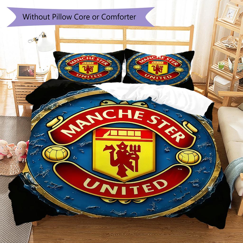 Set Lenzuola Trapunta Manchester United Copripiumino Federa Decorazione Casa Regalo di Compleanno (1 * copripiumino + 2 * federa, senza nucleo)