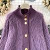 Imitation Mink Sweater Fashion Stand-UP Collar Loose Top Women's  Autumn/Winter Korean Soft Comfortable Cardigan Solid Coat