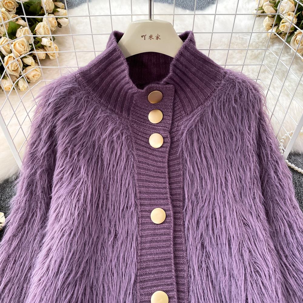 Imitation Mink Sweater Fashion Stand-UP Collar Loose Top Women's  Autumn/Winter Korean Soft Comfortable Cardigan Solid Coat